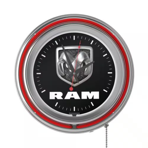 Neon Wall Clock Logo Black and Red with Pull Chain-Pub Garage or Man Cave Access
