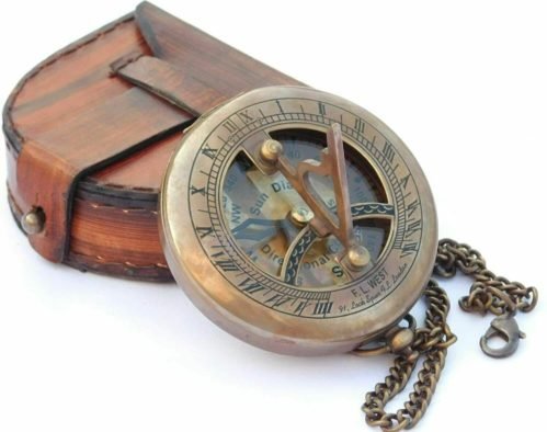 NEOVIVID 3” Brass Sundial Push Open Compass + Leather Case & Chain Steampunk