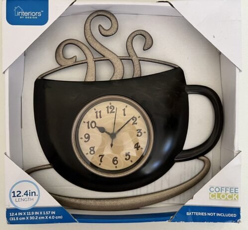 New -Metal Coffee Cappuccino Java Wall Clock Battery Operated