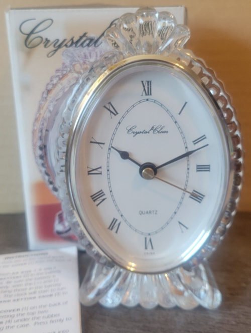 NEW -Vintage Crystal Clear 5.5" LTD Clock Desk Shelf Mantle Quartz Oval.