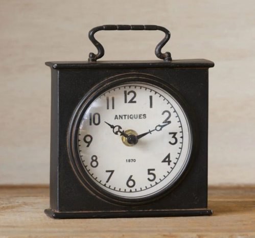 NEW - Vintage INSPIRED Black Carriage Table CLOCK 6" T x 5" w Rustic Farmhouse