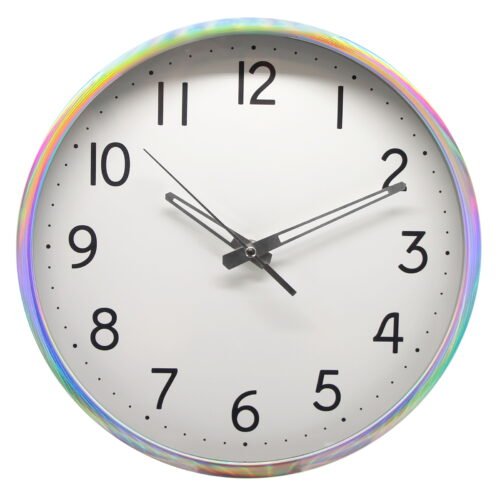 New 12" Quartz Iridescent Indoor Wall Clock, Easy Read Large Bold Numbers
