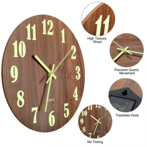 New 12'' Wall Clock Large Luminous Night Light Glow In The Dark Silent Home 2025