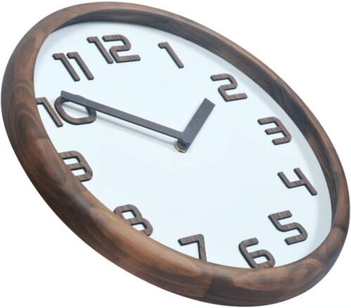 New 13.6" Wooden Brown Frame Wall Clock Raised Numbers Non-Ticking Fast Shipping