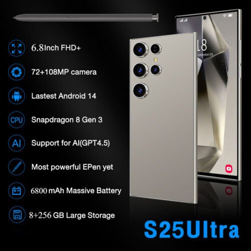 New 2025 S25 Ultra Unlocked 5G Cellphone 6.8in 8GB+256GB Dual Sim Unlocked Phone
