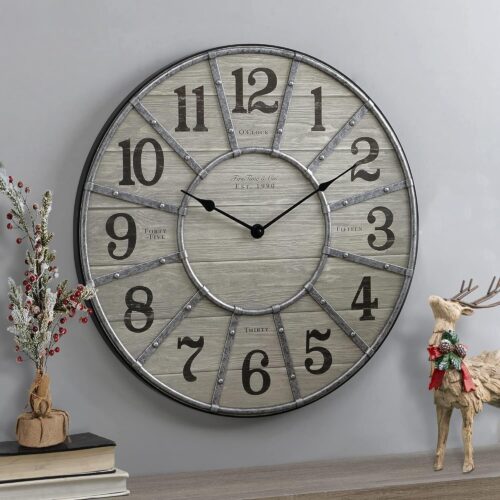 New 27" Cooper Wall Clock, Gray/Galvanized,Battery Powered