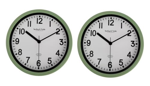 NEW 8.78" Basic Indoor Analog Round Modern Wall Clock, Sage PACK OF 2