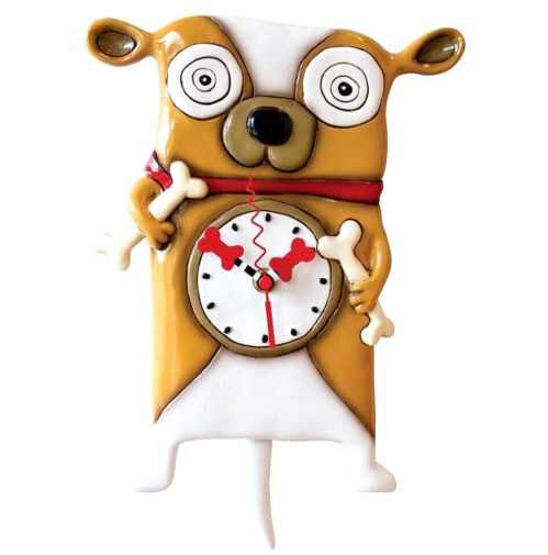 ✤ New ALLEN DESIGNS Swing Pendulum ENGLISH BULLDOG Wall Clock Roofus Bone Decor