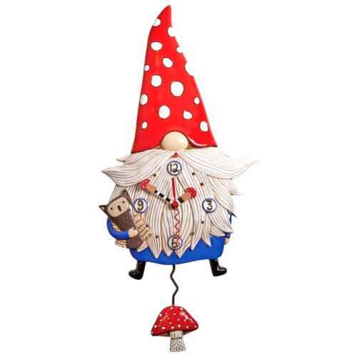 ✿ New ALLEN DESIGNS Wall Clock GARDEN GNOME Owl Mushroom Swing Pendulum Decor