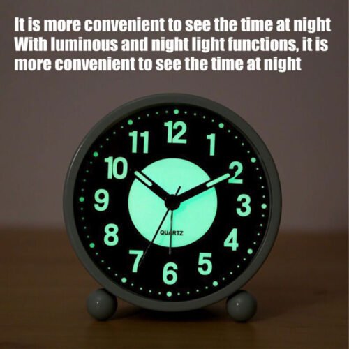 NEWBattery Alarm Clock Silent Bedside Non~Ticking Glow-in-the-Dark Bedroom Clock