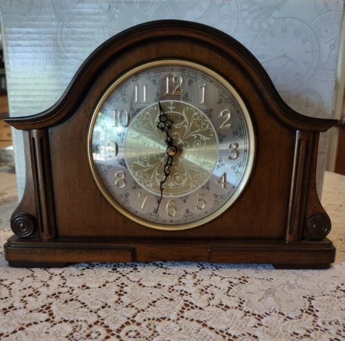 NEW Bulova Mantle Clock CHADBOURNE Old World Walnut B1975 Desk Shelf Wood Quartz