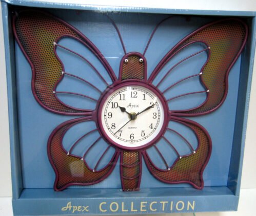 New Butterfly Shaped Maroon Burgundy Quartz Metal Wall Clock Butterflies Clocks