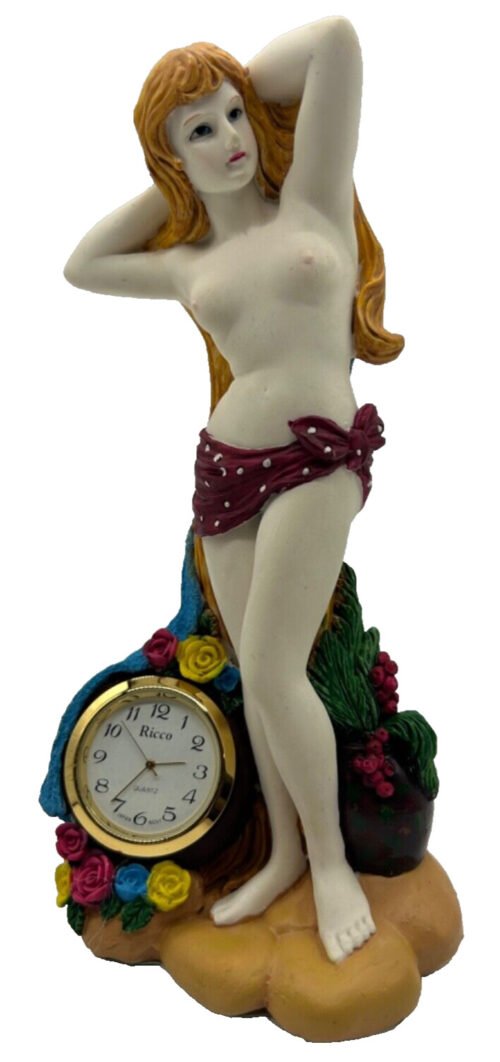 New Cute Naked Standing Lady Figurine Clock with Roses Desk/Table/Shelf/ Clock