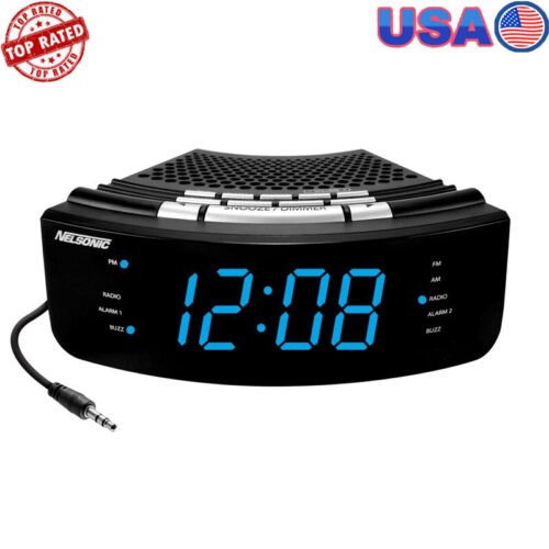 New Digital AM/FM Clock Radio W/ Bright LED Display Jumbo Numbers Aux Cord