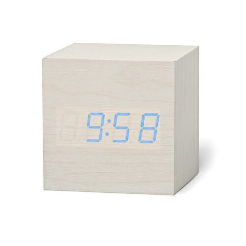 New Digital Wooden LED Alarm Clock Desktop Table Decor Thermometer Voice Control