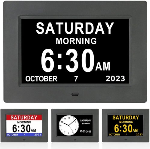 【Newest Version Digital Calendar Day Clocks for Seniors Clock with Day Black