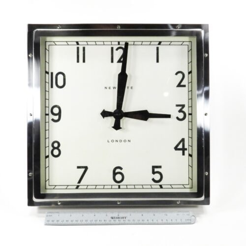 Newgate Industrial Chrome Wall Clock 15 3/4 in Square London Works (Video)(Read)