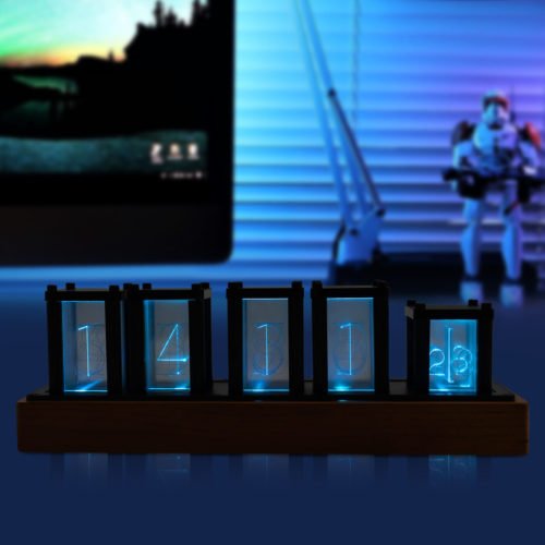 NEW Glow Tube LED Desk Clock Wooden Digital RGB Full-Color Retro Modern Bedroom