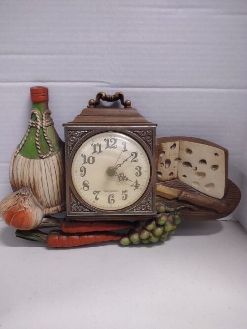 New Haven Burwood Quartz Wall Clock Wine & Cheese Grapes Vegetables Vintage