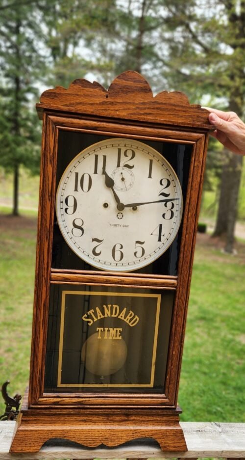 Stunning Early "New Haven" Regulator Wall 30-Day Clock ~ Oak Cabinet