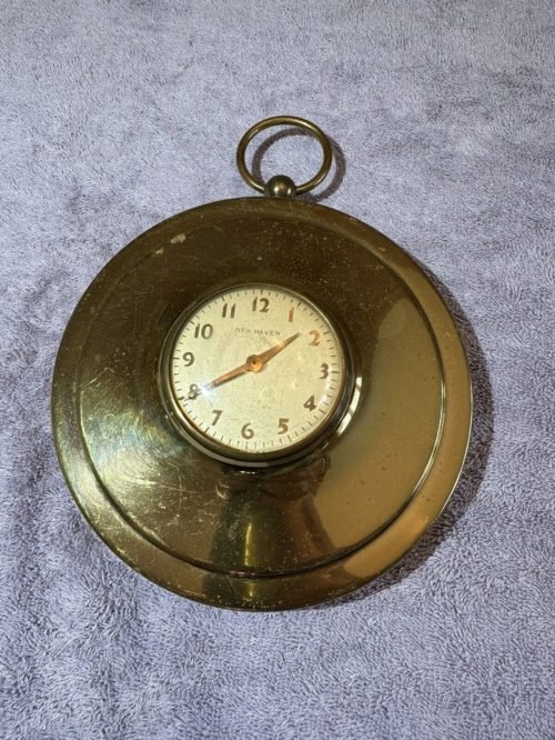 New Haven Vintage Antique Collectible Brass Wind-Up 6” Wall Clock Tested Works