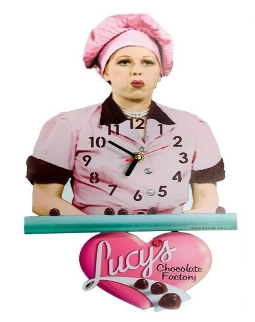New I Love Lucy Swinging Pendulum Wall Clock NIB Home Decor Chocolate Factory