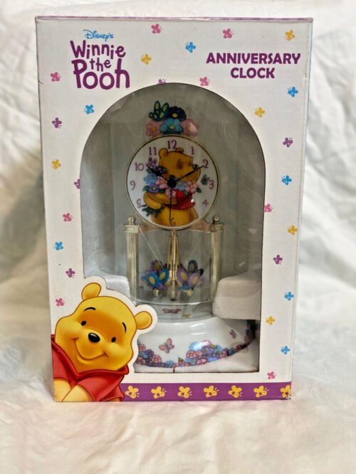 NEW in Box Disney Winnie The Pooh Anniversary Clock 9" Glass Dome Porcelain