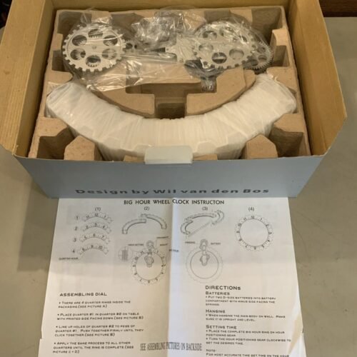 NEW IN BOX! Kikkerland Big Hour Wheel Revolving Gears Wall Clock