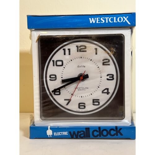 New in Box White Vintage Westclox Wallmate Dialite Electric Wall Clock