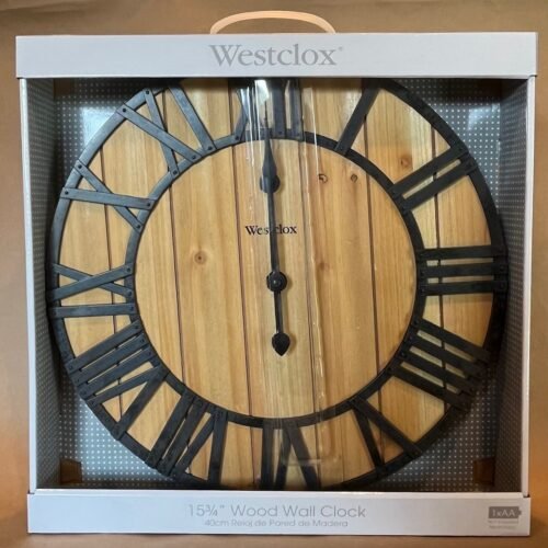 New in Box Wood Westclox 15 3/4" Wood Wall Clock. Model 38067. Roman Numerals.