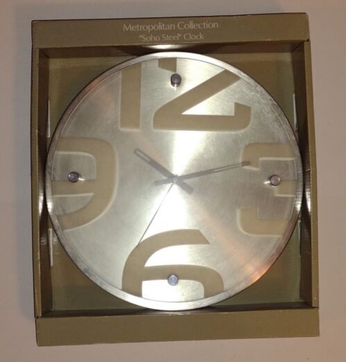 New Metropolitan Collection Brushed Metal "Soho Steel" Quartz 12" Wall Clock