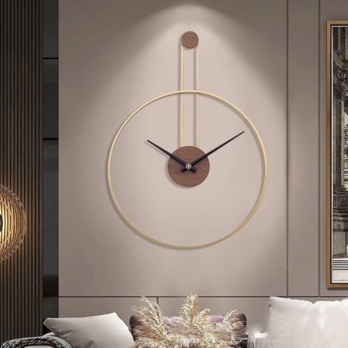 NEW Modern Art Deco Gold Wall Clock -Walnut, Brass, Silent No Tick Movement