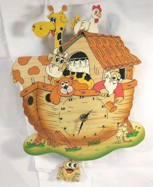 New NOAH'S ARK Pendulum Clock Vintage Bartolucci Swinging Frog Pendulum 10"