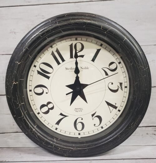 NEW! Primitive Crackle Black and Tan Star Wall Clock