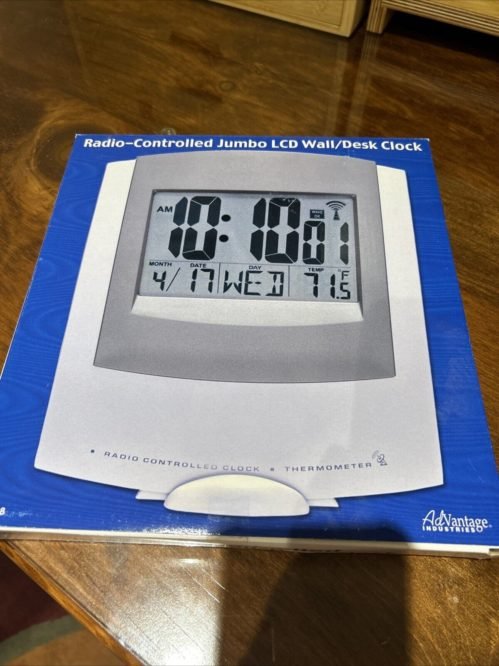 NEW Radio Controlled Jumbo LCD Clock Date Temp Wall Desk Digital Gray ￼