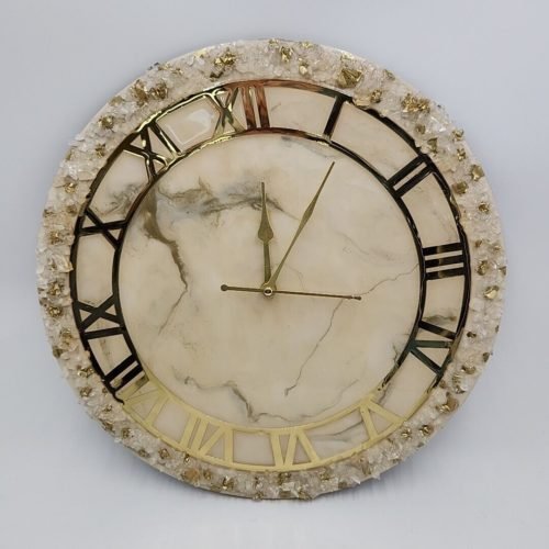 NEW Resin Wall Clock for Home Decor. Beige/Golden. Modern Design 14"