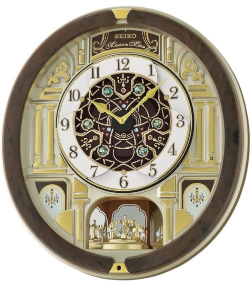 New Seiko Melodies in Motion Wall Clock 40 Songs - Golden QXM394BRHZ