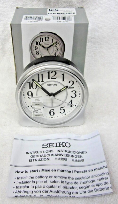 New SEIKO QHE198S Marui Bedside Alarm Clock Metallic Silver Bezel ~ 3.5" NIB