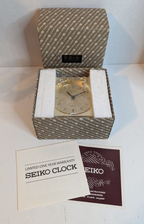 NEW Seiko Quartz QQZ149G Angled Desk Clock Gold Tone w/Original Box