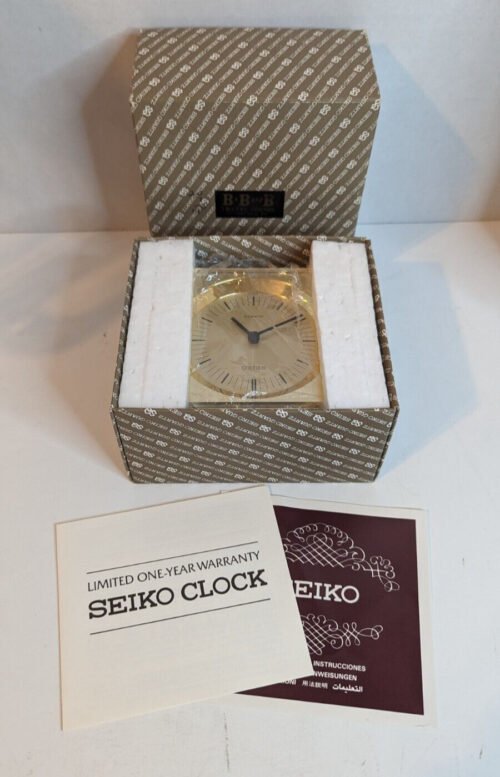 NEW Seiko Quartz QQZ149G Angled Desk Clock Gold Tone w/Original Box