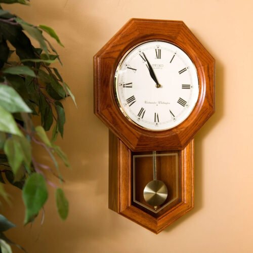 NEW Seiko Wood Traditional Schoolhouse Wall Clock w/ Chime & Pendulum QXH102BC