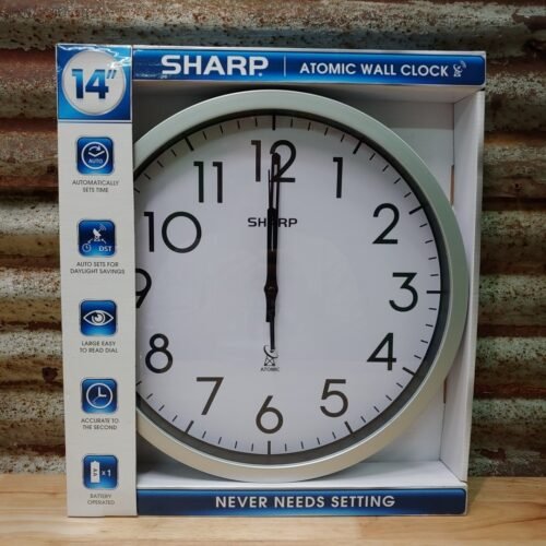 New! SHARP ATOMIC WALL CLOCK 14” Never Needs Setting Battery Operated