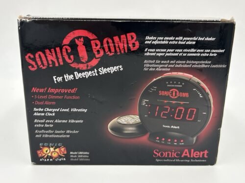 New Sonic Bomb Alarm Clock with Bed Shaker SBB500ss Red Black Sonic Boom