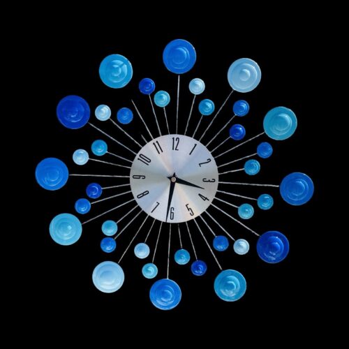 New Starburst Wall Clock w/Drops. Mid Century Modern “Brilliant Blues”