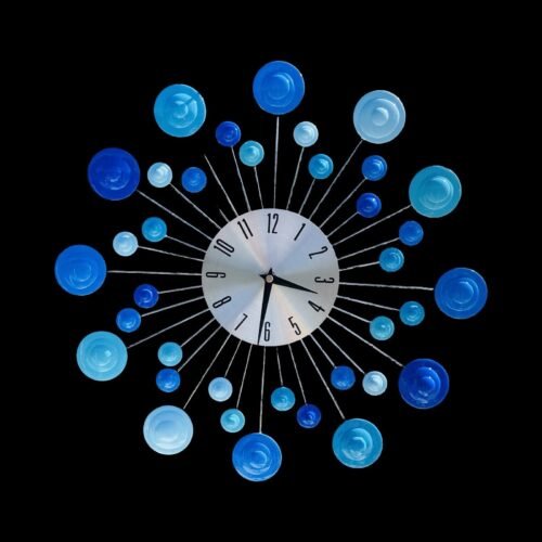New Starburst Wall Clock w/Drops. Mid Century Modern “Brilliant Blues”