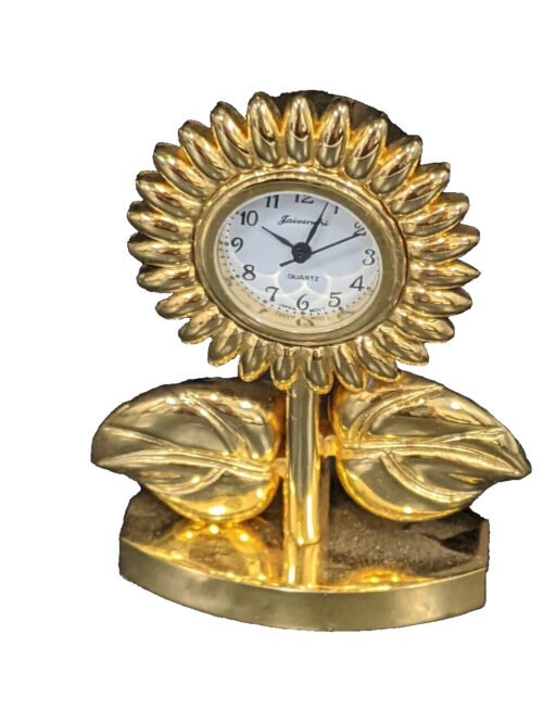 New Sunflower Shaped Mini Clock In Gold Metal Japan Movement