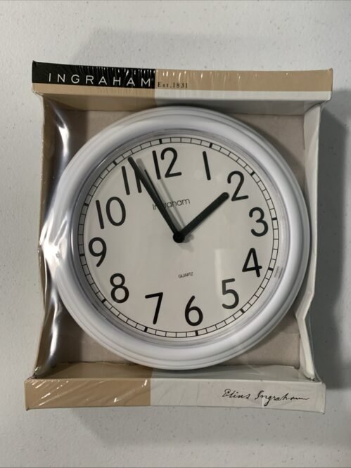 New Vintage Ingraham Quartz Wall Clock White 8.75”