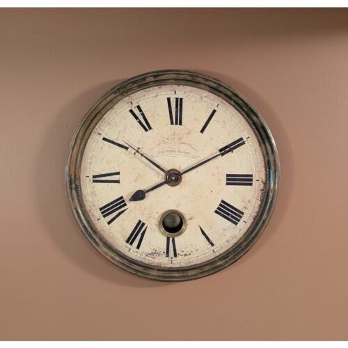 NEW! Vintage Timeworks Inc. Rustic Brass Wall Clock W/ Pendulum 18"