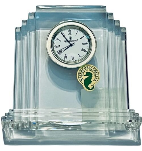 NEW WATERFORD Irish Lead Crystal Metropolitan Art Deco Small Desk Clock Box $249