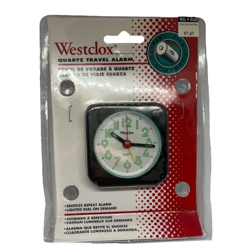 NEW Westclox Quartz Travel Alarm Black Snooze Lighted Dial Battery Operated